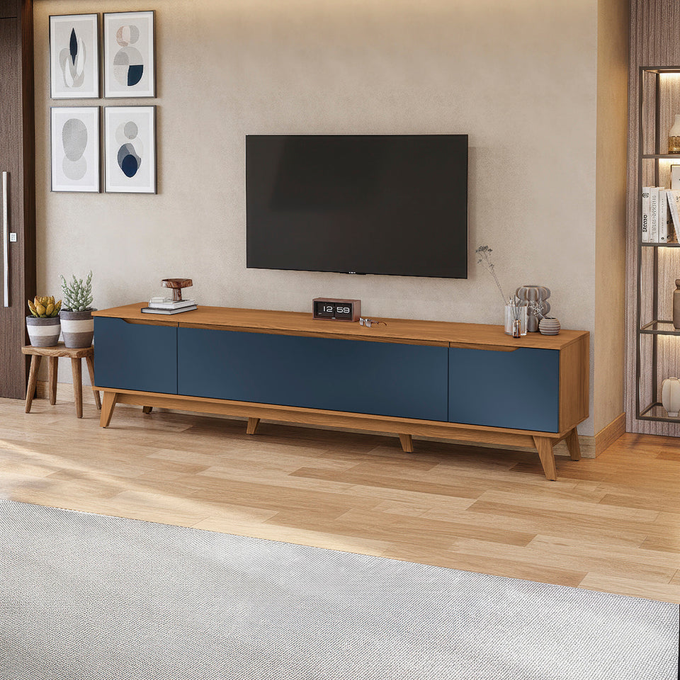Mueble TV 85" Kappesberg 218cm con 3 Puertas Canela/Azul