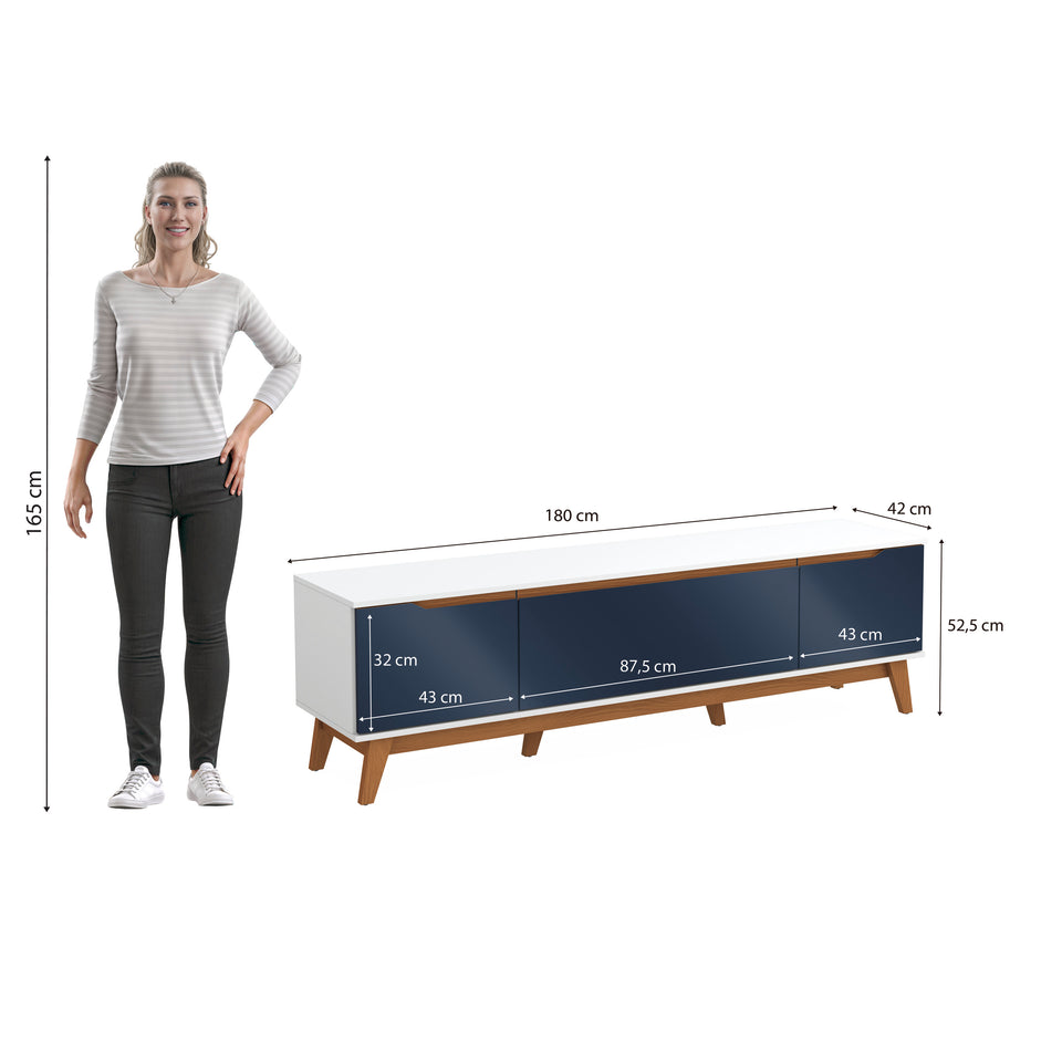 Mueble TV 75" Kappesberg 180cm con 3 Puertas Blanco/Azul