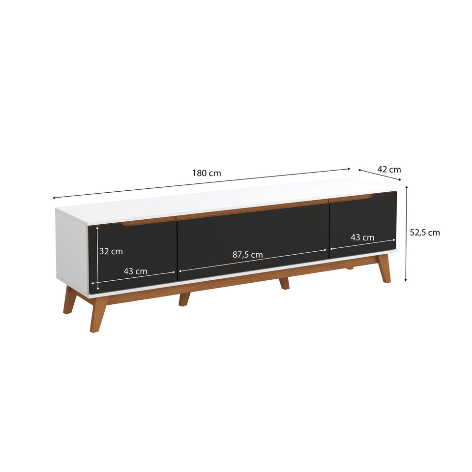 Mueble TV 75" Kappesberg 180cm con 3 Puertas Blanco/Negro