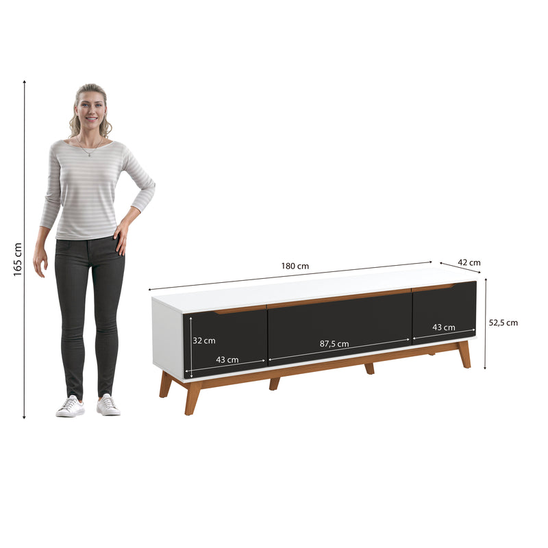 Mueble TV 75" Kappesberg 180cm con 3 Puertas Blanco/Negro
