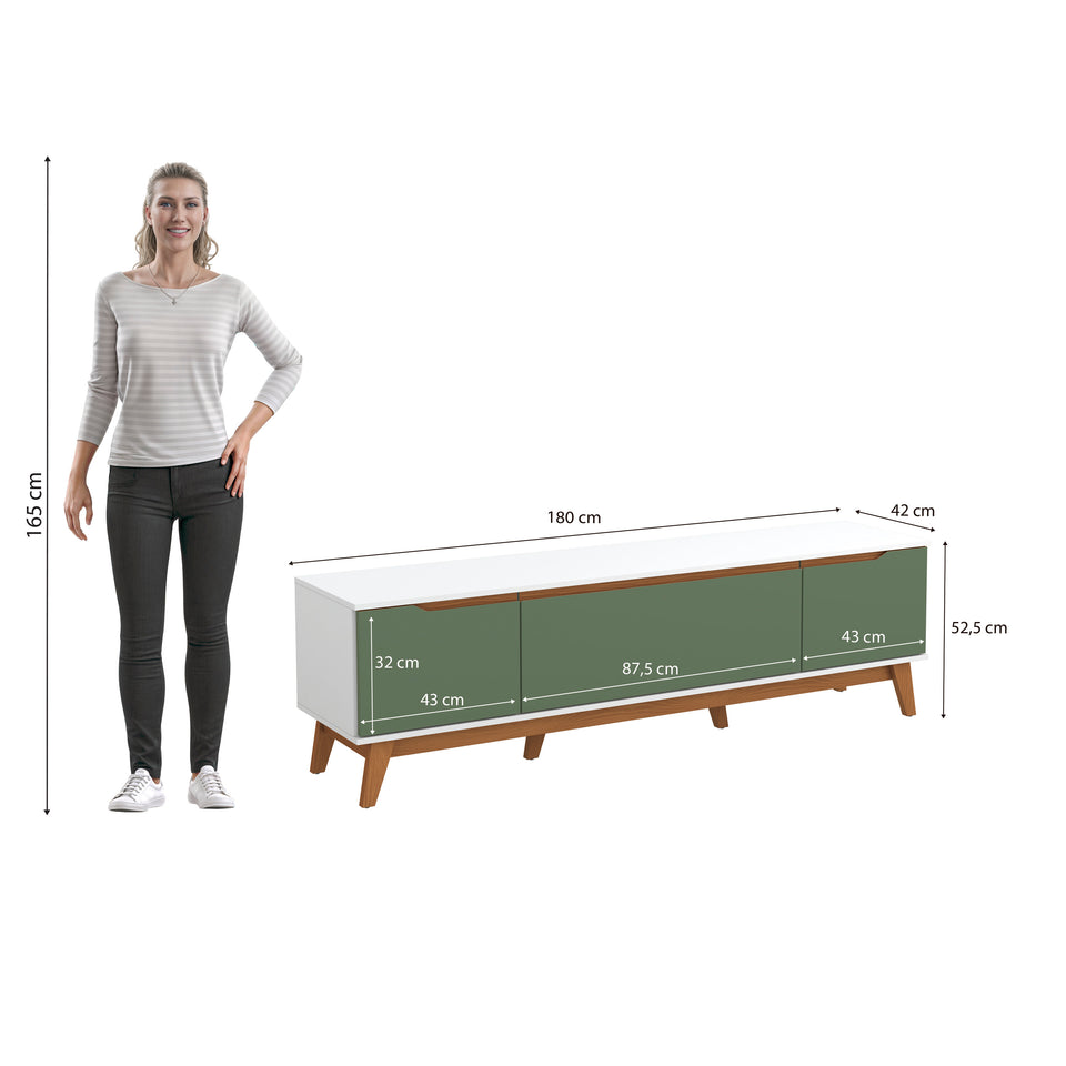 Mueble TV 75" Kappesberg 180cm con 3 Puertas Blanco/Verde