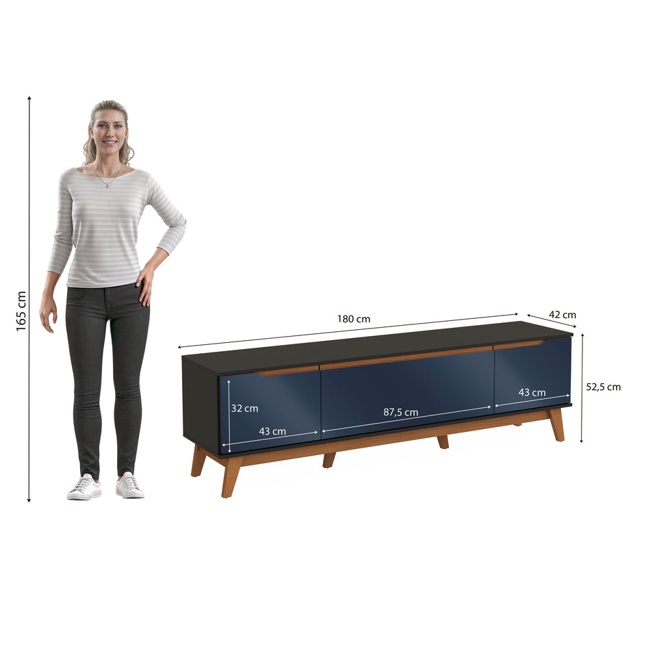 Mueble TV 75" Kappesberg 180cm con 3 Puertas Negro/Azul