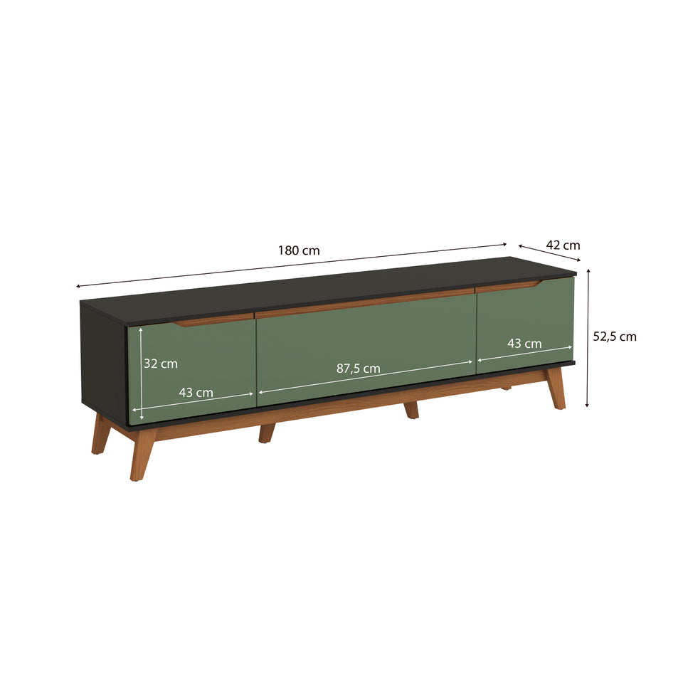 Mueble TV 75" Kappesberg 180cm con 3 Puertas Negro/Verde