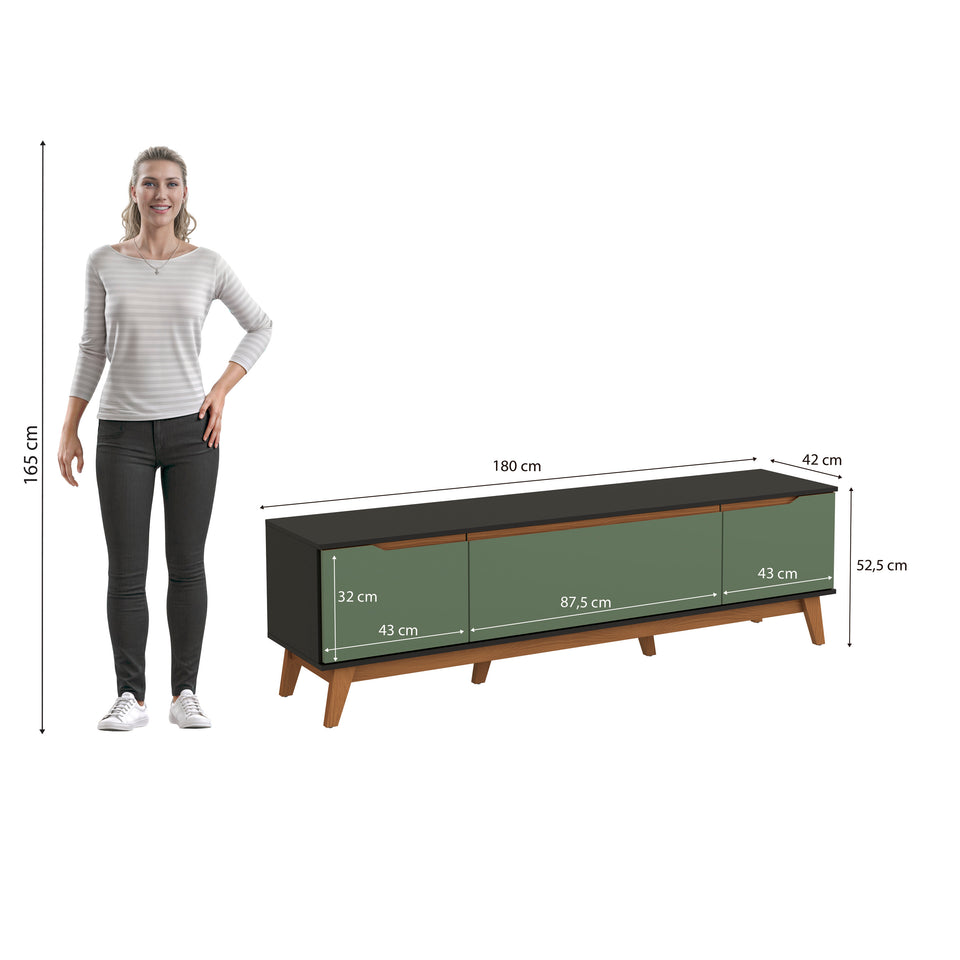 Mueble TV 75" Kappesberg 180cm con 3 Puertas Negro/Verde
