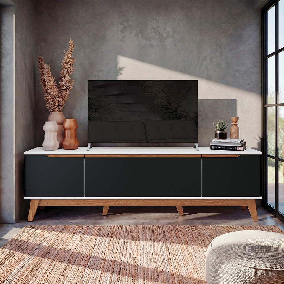 Mueble TV 75" Kappesberg 180cm con 3 Puertas Blanco/Negro