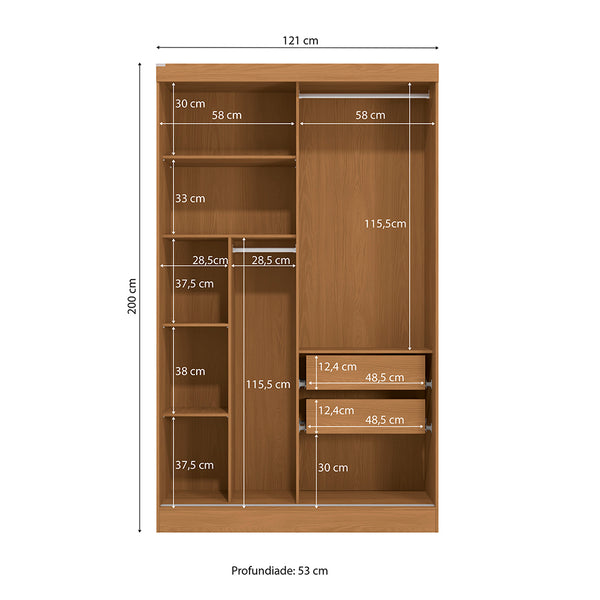Placard Ropero Kappesberg 2 Puertas 121x200 Canela