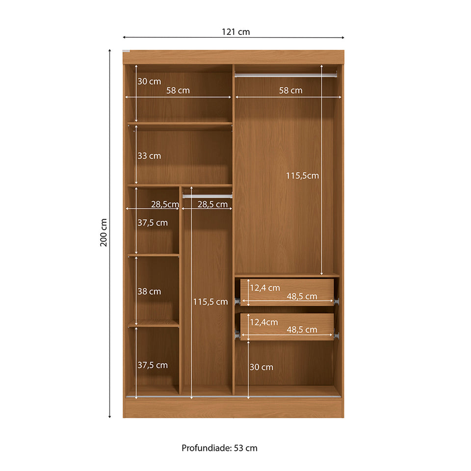 Placard Ropero Kappesberg 2 Puertas 121x200 Canela/Blanco