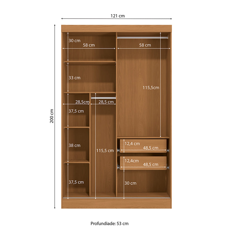 Placard Ropero Kappesberg 2 Puertas 121x200 Canela/Negro