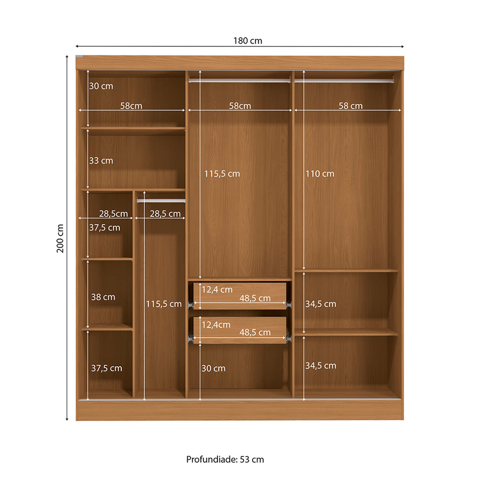 Placard Ropero Kappesberg 3 Puertas 180x200 Canela