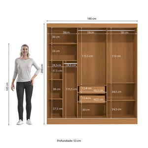 Placard Ropero Kappesberg 3 Puertas 180x200 Canela