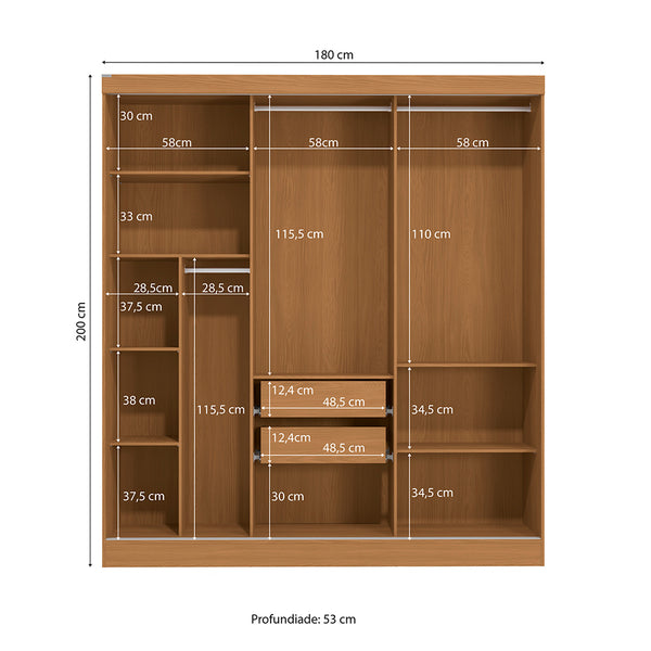 Placard Ropero Kappesberg 3 Puertas 180x200 Canela/Blanco