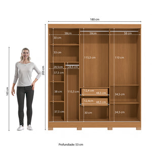 Placard Ropero Kappesberg 3 Puertas 180x200 Canela/Negro