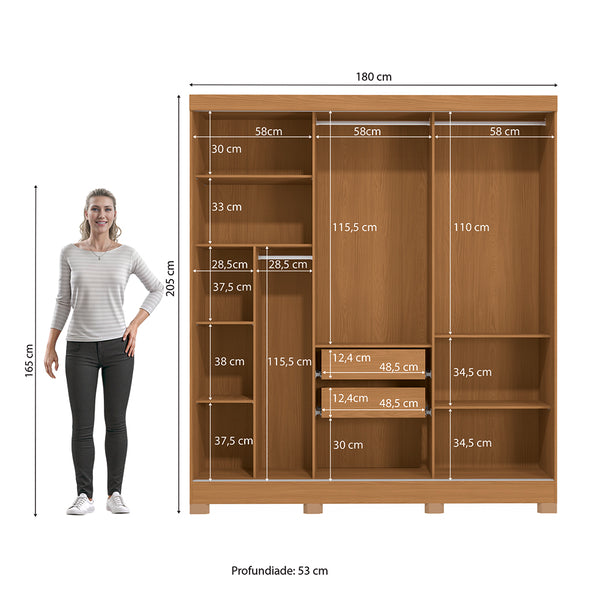 Placard Ropero Kappesberg 3 Puertas 180x200 Canela/Negro