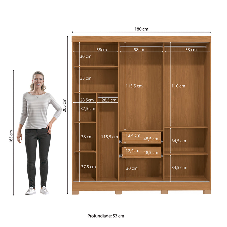 Placard Ropero Kappesberg 3 Puertas 180x200 Canela/Negro