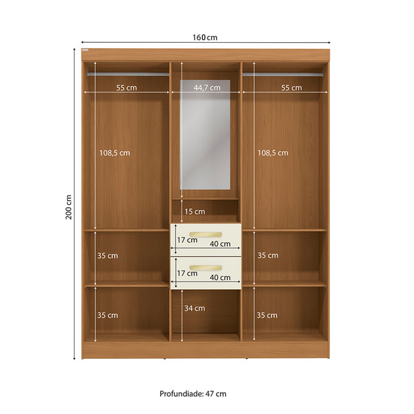 Placard Ropero Kappesberg 4 Puertas 160x200 Canela/Blanco
