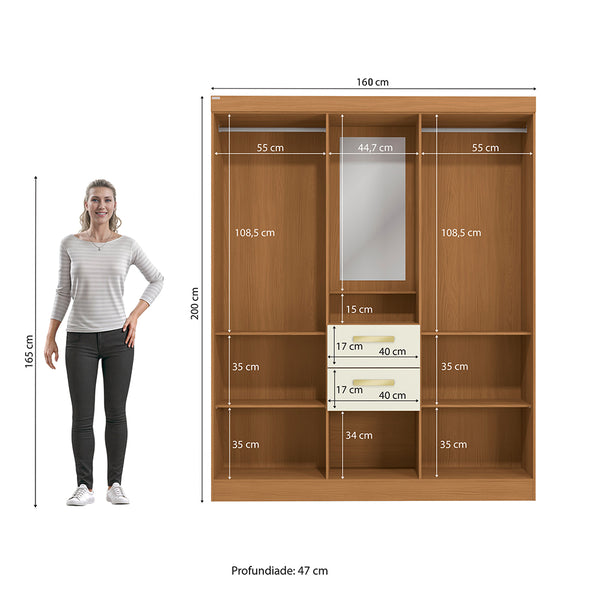 Placard Ropero Kappesberg 4 Puertas 160x200 Canela/Blanco