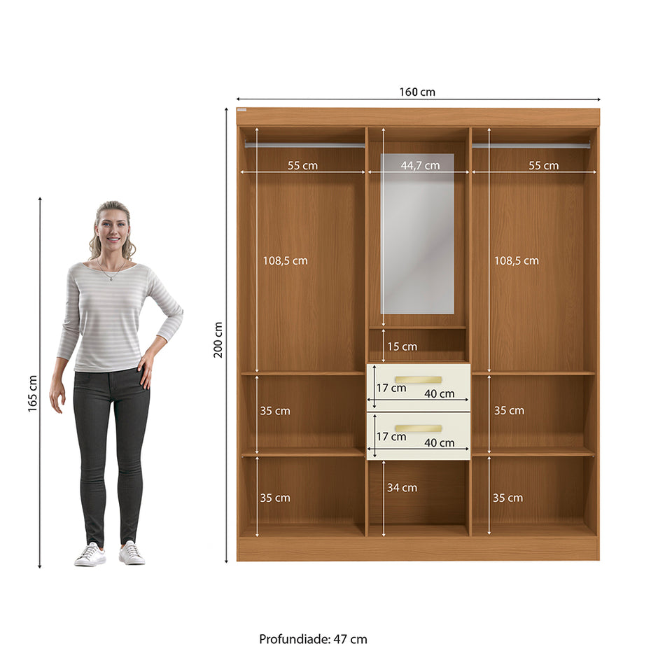 Placard Ropero Kappesberg 4 Puertas 160x200 Canela/Blanco