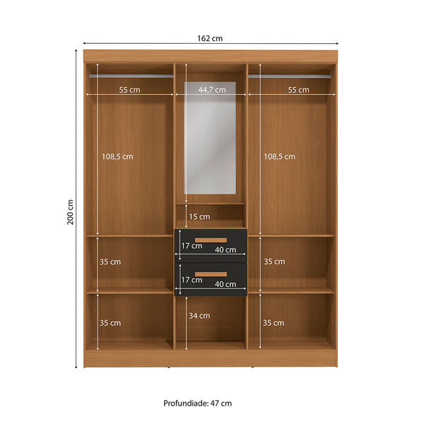 Placard Ropero Kappesberg 4 Puertas 160x200 Canela/Negro