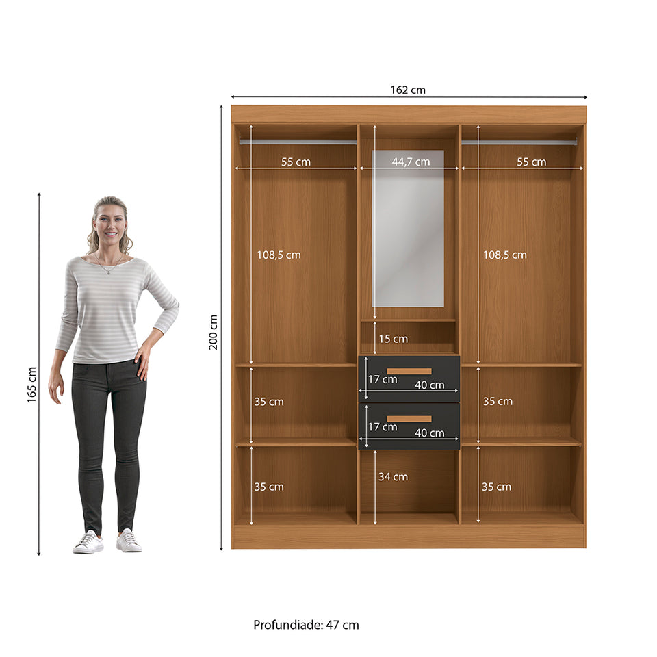 Placard Ropero Kappesberg 4 Puertas 160x200 Canela/Negro