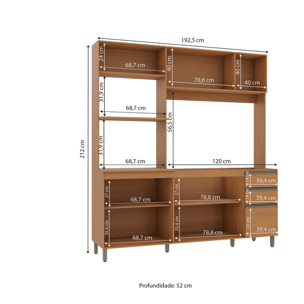 Cocina Integral Kappesberg Luna 192.5cm Canela Sin Tarja