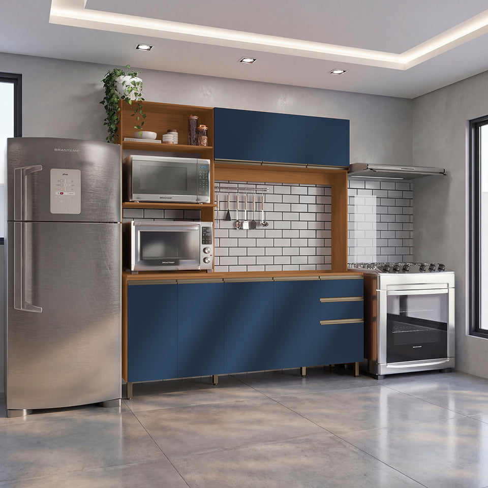 Cocina Integral Kappesberg 192.5cm Canela/Azul Sin Tarja