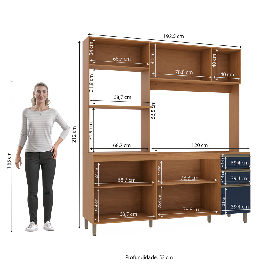 Cocina Integral Kappesberg 192.5cm Canela/Azul Sin Tarja