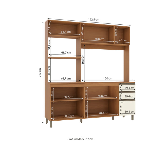 Cocina Integral Kappesberg 192.5cm Canela/Blanco Sin Tarja