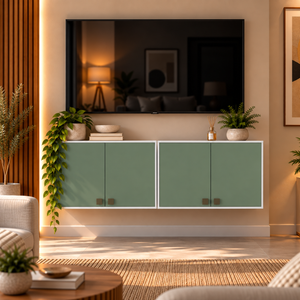 Rack TV Flotante 160cm 4 Puertas Kappesberg Blanco Verde