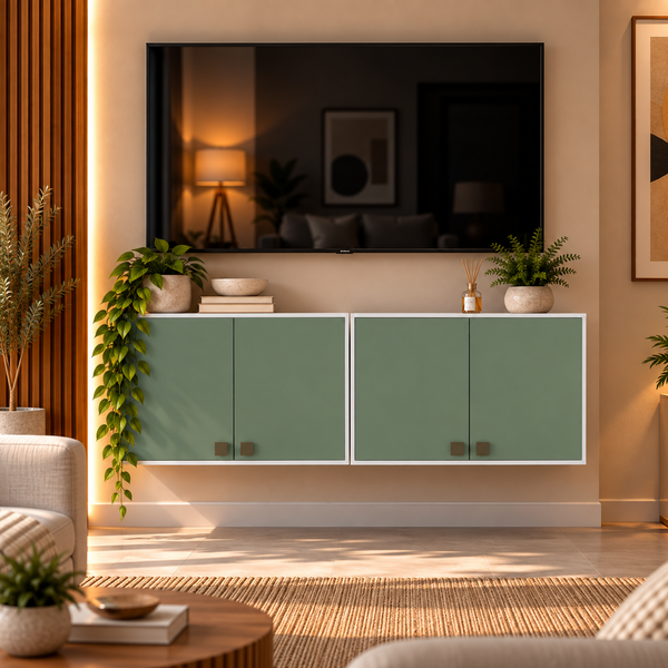 Rack TV Flotante 160cm 4 Puertas Kappesberg Blanco Verde