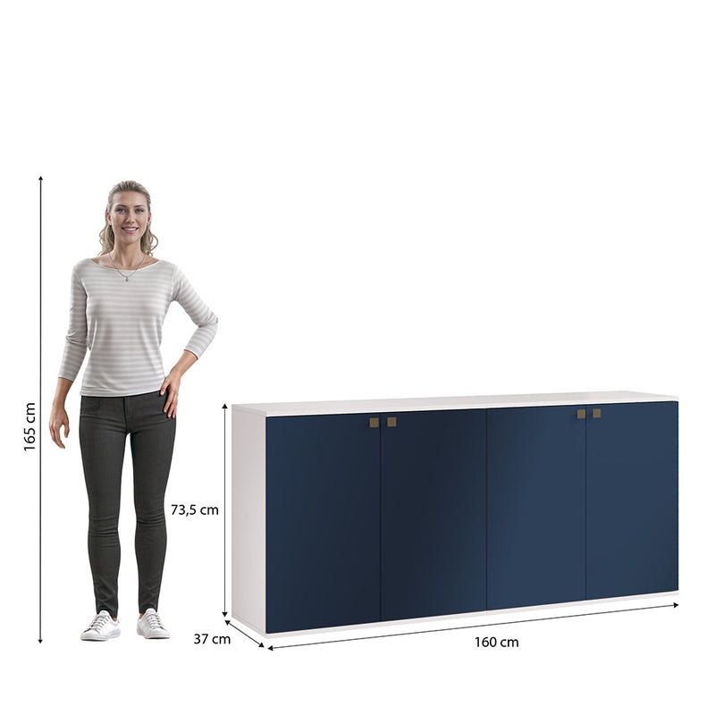 Rack TV Flotante 160cm 4 Puertas Kappesberg Blanco Azul