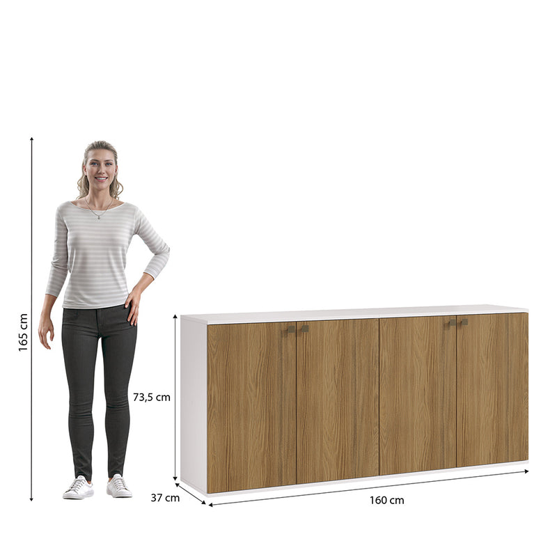 Rack TV Flotante 160cm 4 Puertas Kappesberg Blanco Nogal