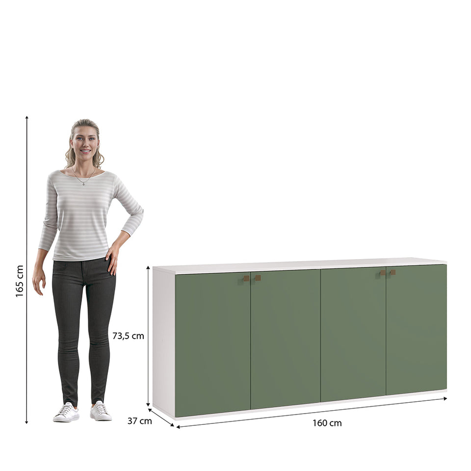Rack TV Flotante 160cm 4 Puertas Kappesberg Blanco Verde
