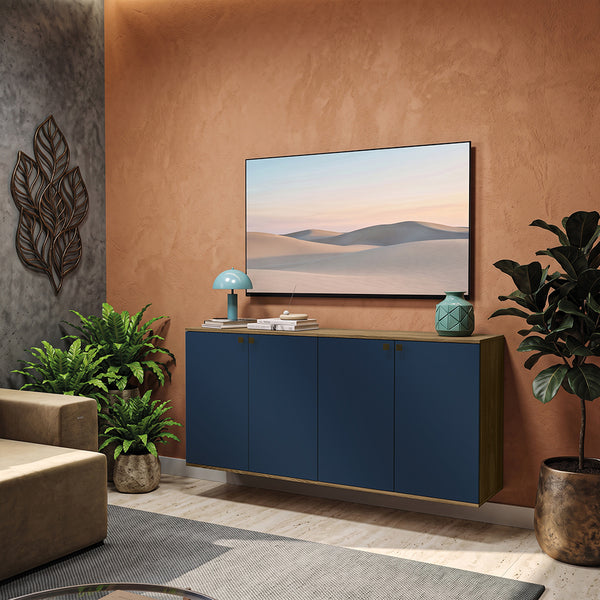 Rack TV Flotante 160cm 4 Puertas Kappesberg Nogal Azul