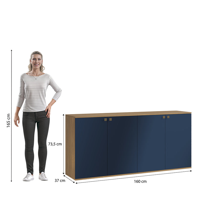 Rack TV Flotante 160cm 4 Puertas Kappesberg Nogal Azul