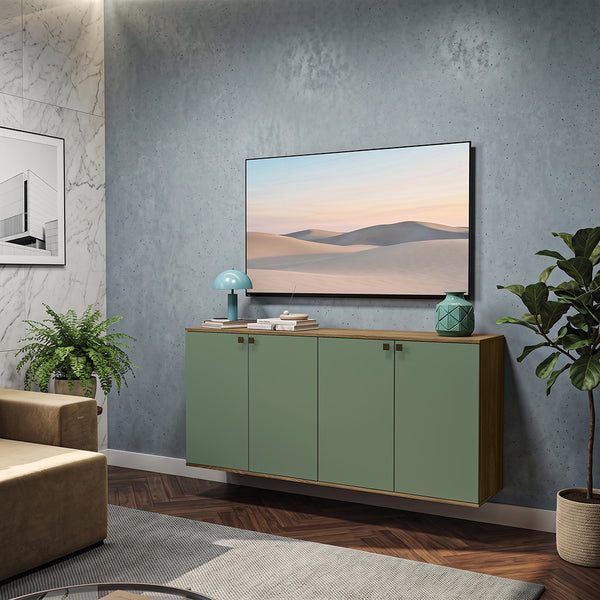 Rack TV Flotante 160cm 4 Puertas Kappesberg Nogal Verde