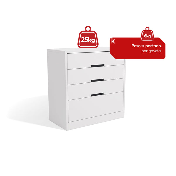 Cómoda con 4 Cajones 91cm MDP y MDF Kappesberg Blanco