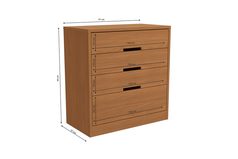 Cómoda con 4 Cajones 91cm MDP y MDF Kappesberg Canela