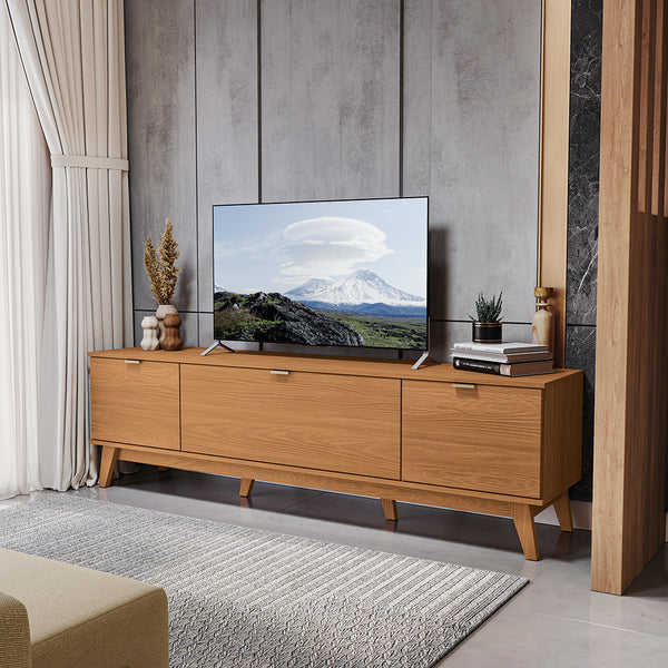 Rack Mueble TV 75" MDP 180cm 3 Portas Kappesberg Canela