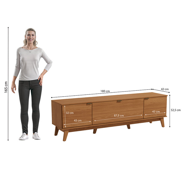 Rack Mueble TV 75" MDP 180cm 3 Portas Kappesberg Canela