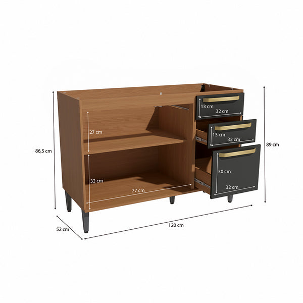 Bajo Mesada 120cm MDP Kappesberg Canela y Negro