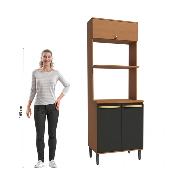 Mueble Horno Microondas 70cm MDP Kappesberg Canela y Negro