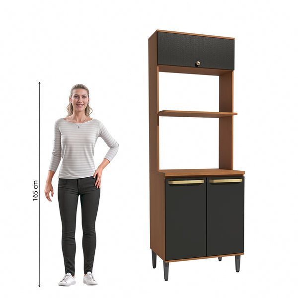 Mueble Horno Microondas 70cm MDP Kappesberg Canela y Negro