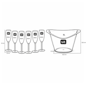 Hielera con 6 copas plásticas UZ Utilidades transparente