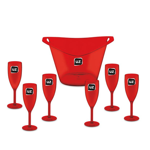 Hielera con 6 copas plásticas UZ Utilidades roja