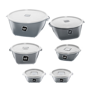 Set 6 contenedores recipientes con tapa UZ Utilidades gris