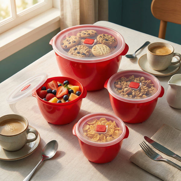 Set 4 contenedores multiuso con tapa UZ Utilidades rojo
