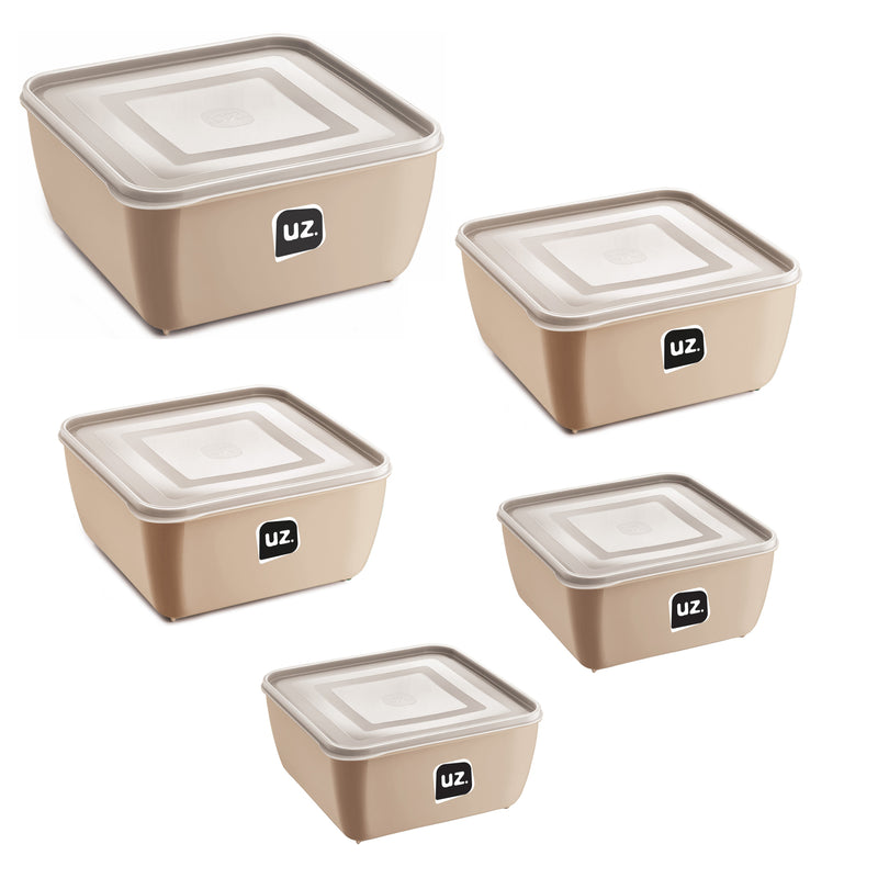 Set 5 contenedores cuadrados con tapa UZ Utilidades marrón