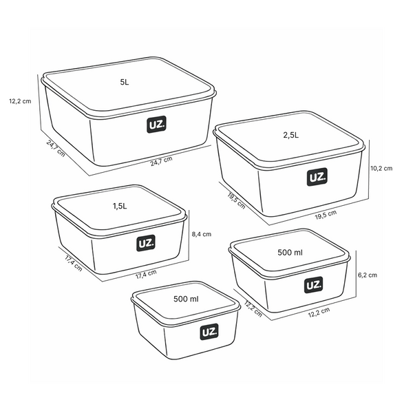 Set 5 contenedores multiuso con tapa UZ Utilidades café