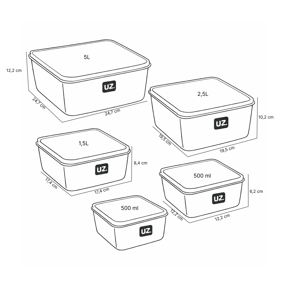 Set 5 contenedores multiuso con tapa UZ Utilidades café