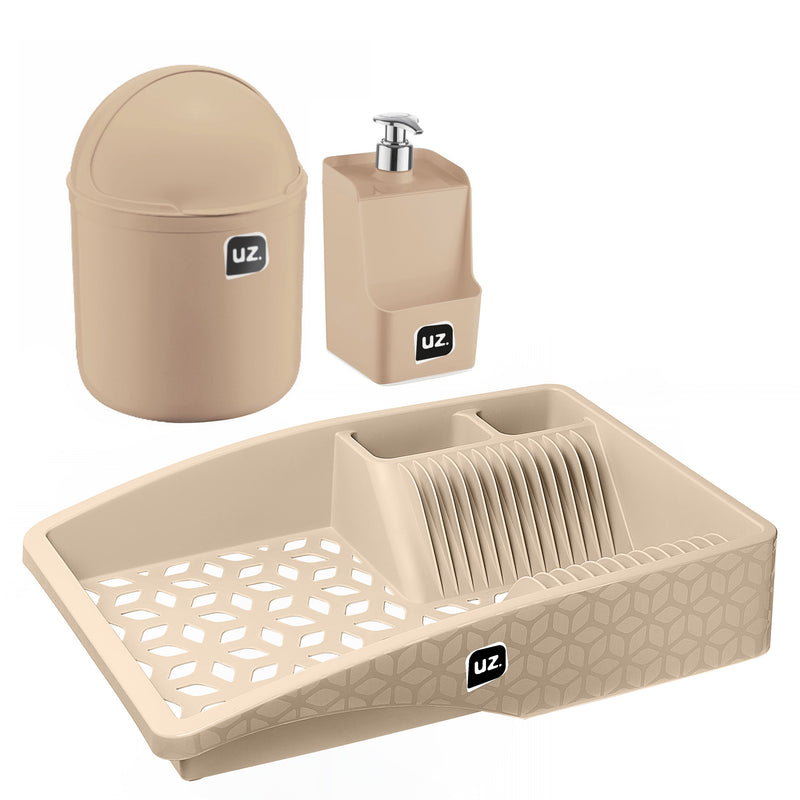Set para bacha 3 piezas con portaesponja UZ Utilidades marrón